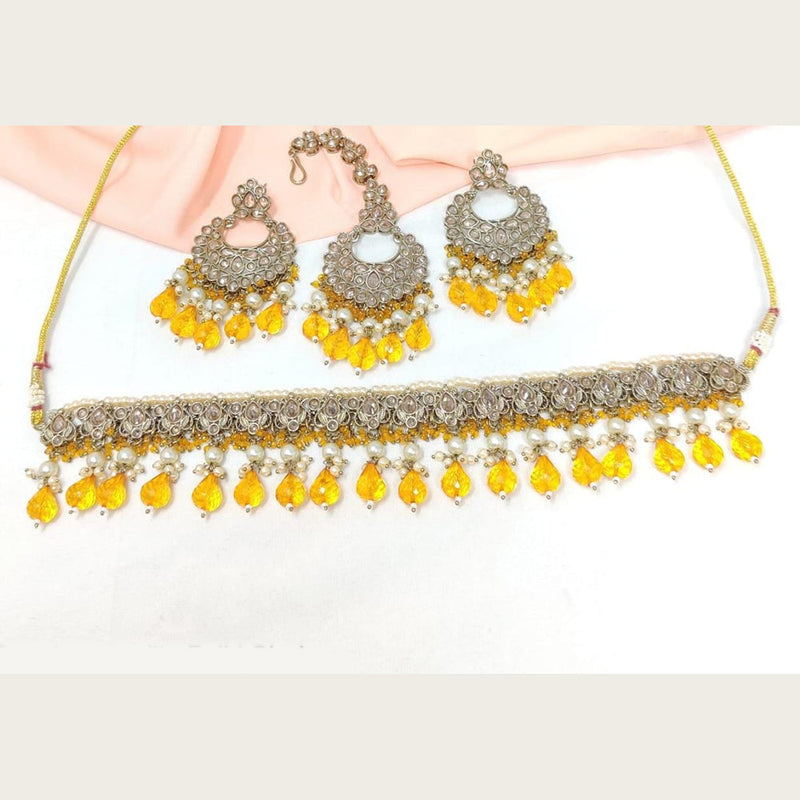 JCM Gold Plated Crystal Stone Pearl And Beads Necklace Set