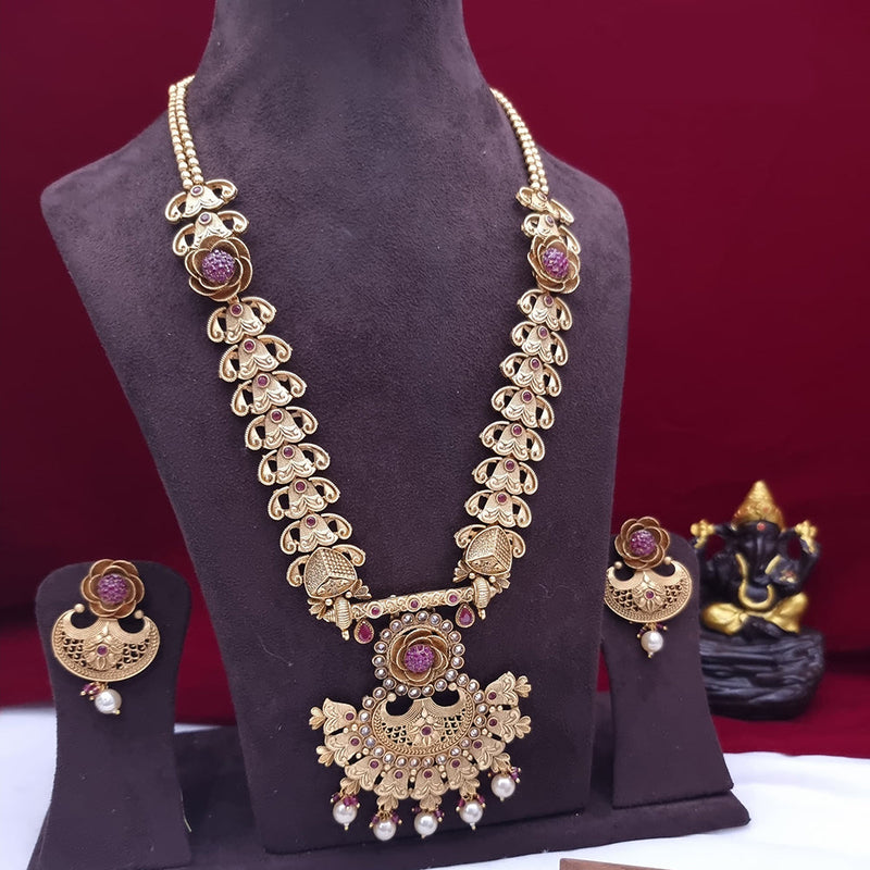 JCM Gold Plated Pota Stone And Pearl Long Necklace Set