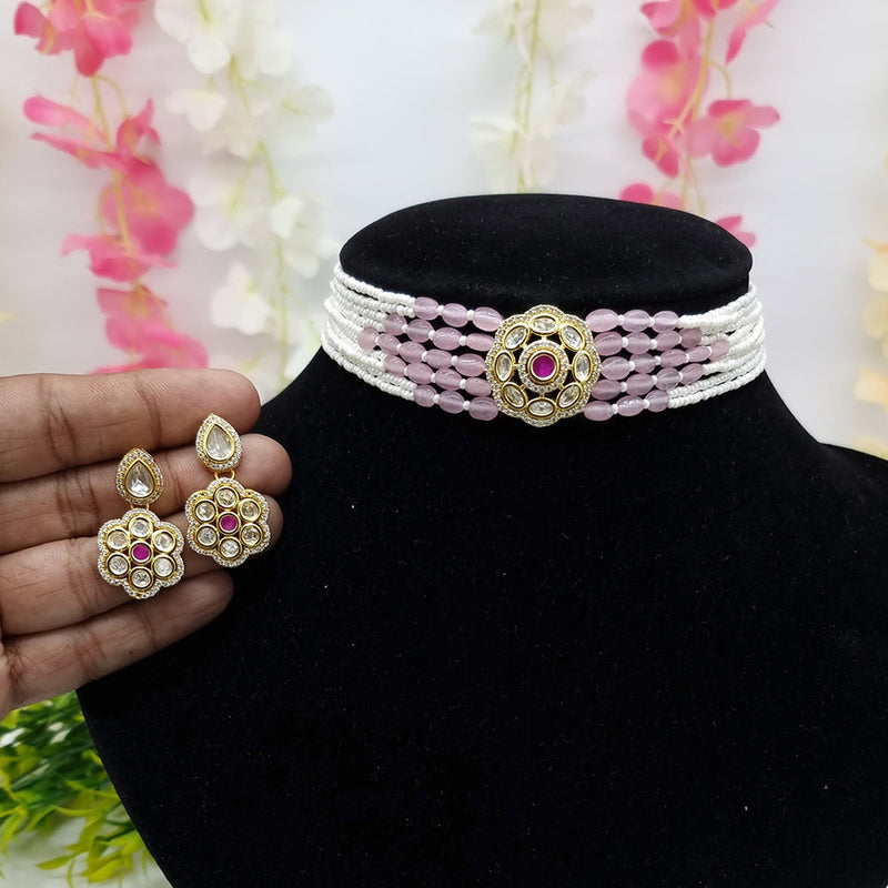 JCM Gold Plated Pearl And Kundan Choker Necklace Set