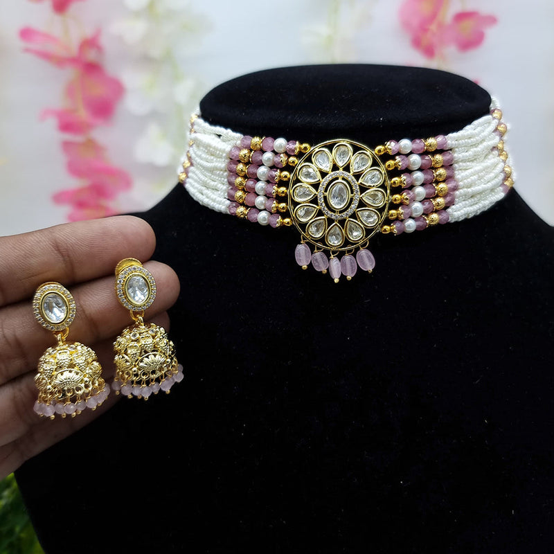 JCM Gold Plated Pearl And Kundan Choker Necklace Set