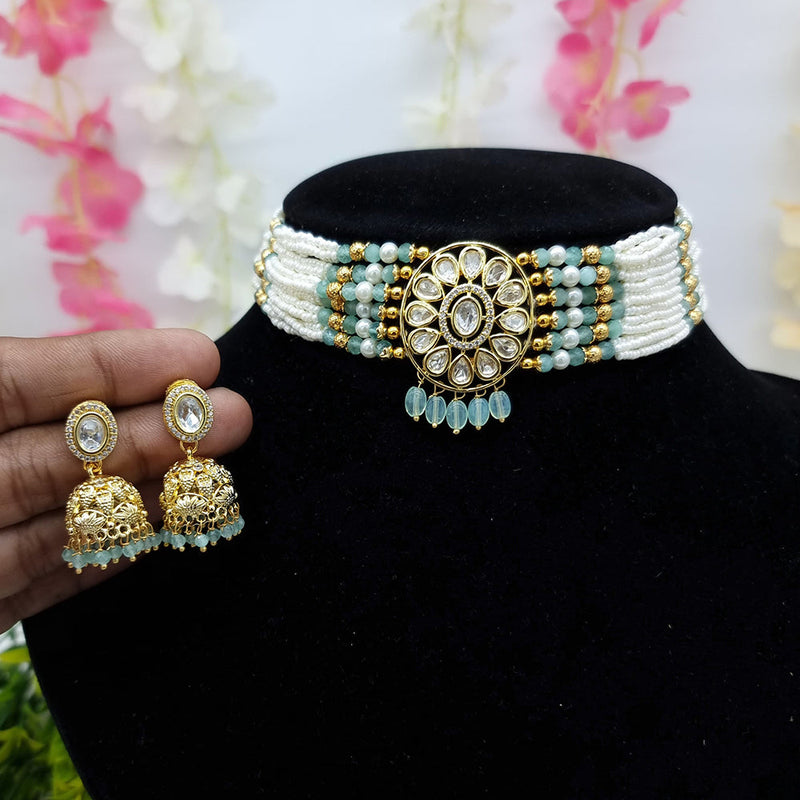 JCM Gold Plated Pearl And Kundan Choker Necklace Set