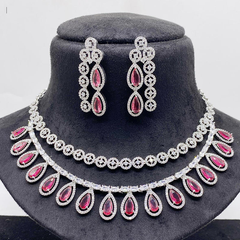 JCM Silver Plated American Diamond Necklace Set