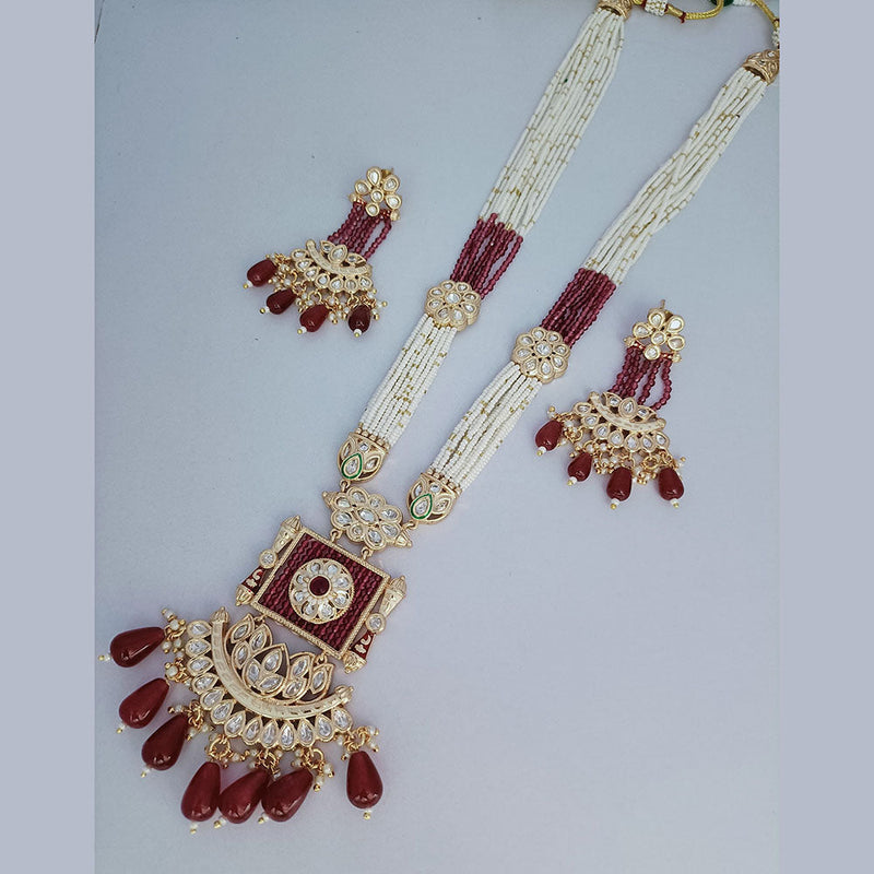 JCM Gold Plated Kundan Stone And Pearl Necklace Set