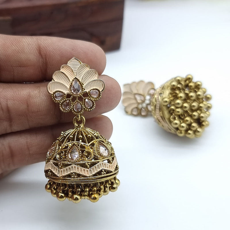 Jcm Gold Plated Crystal Stone Pearls Jhumki Earrings