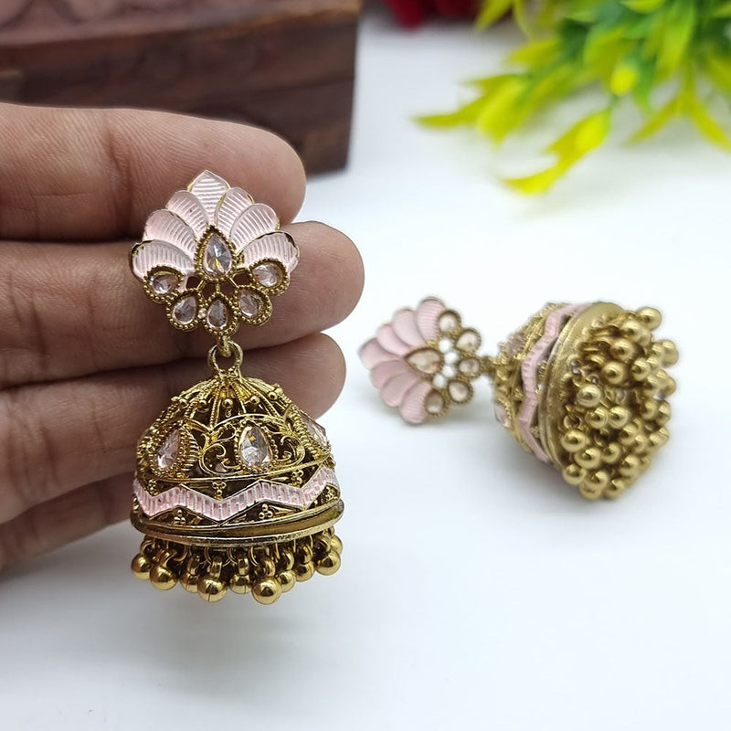 Jcm Gold Plated Crystal Stone Pearls Jhumki Earrings