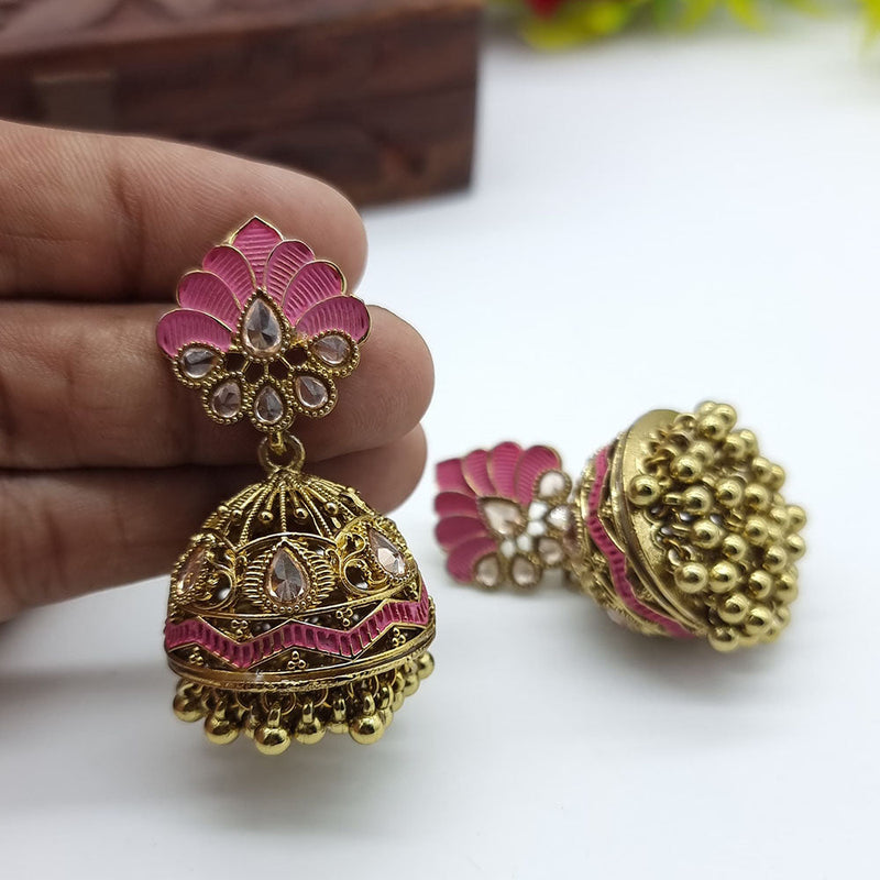 Jcm Gold Plated Crystal Stone Pearls Jhumki Earrings