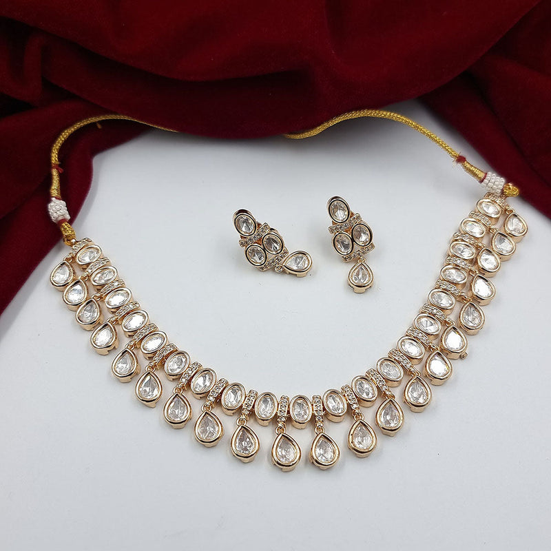 JCM Gold Plated Polki Kundan Necklace Set   (1 Piece Only)