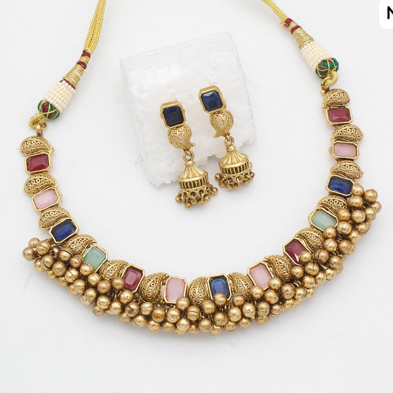 JCM Gold Plated Crystal Stone And Beads Necklace Set