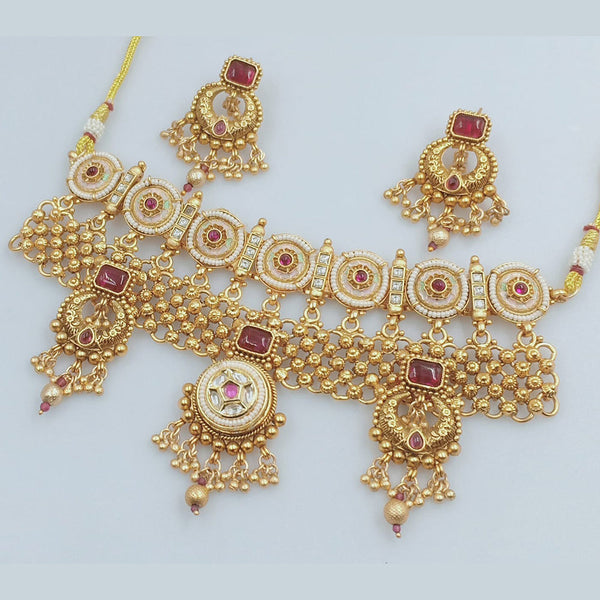 JCM Gold Plated Kundan Stone And Meenakari Choker Necklace Set