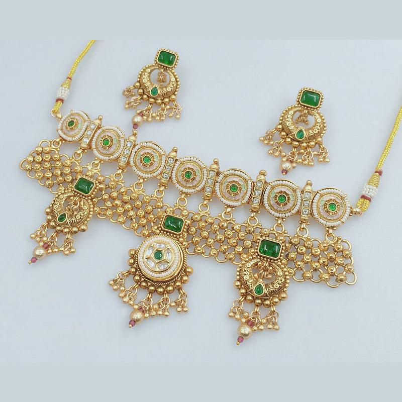 JCM Gold Plated Kundan Stone And Meenakari Choker Necklace Set