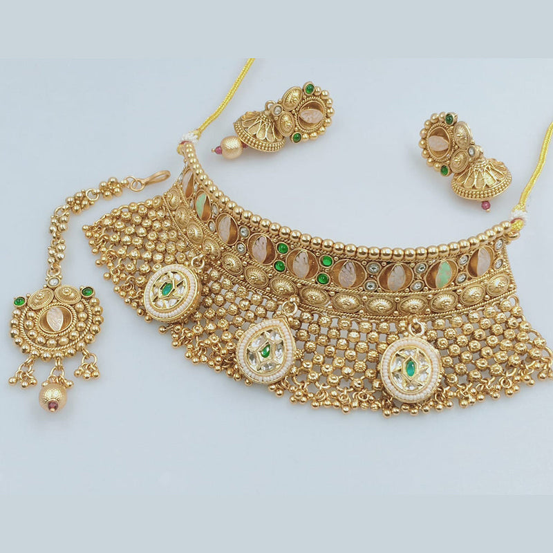 JCM Gold Plated Kundan Stone And Meenakari Choker Necklace Set