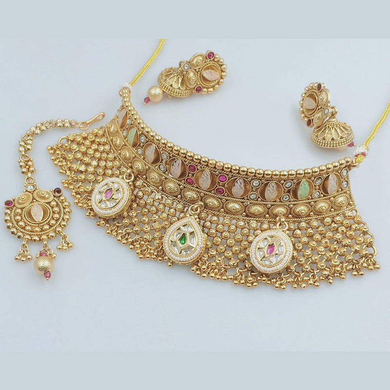 JCM Gold Plated Kundan Stone And Meenakari Choker Necklace Set