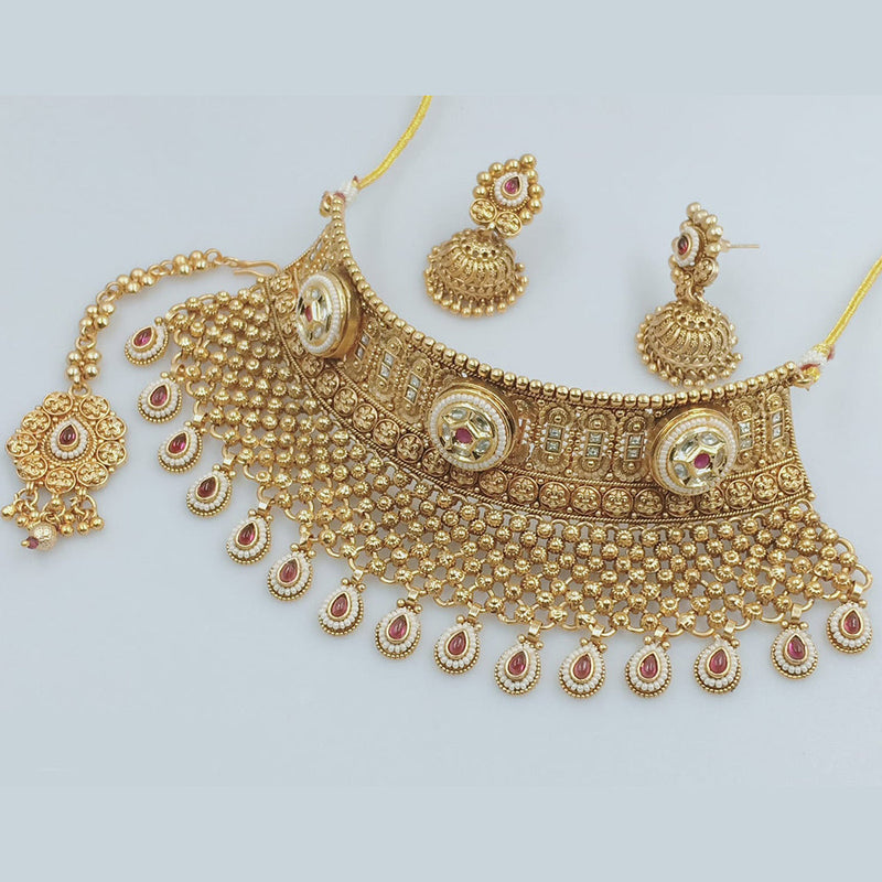 JCM Gold Plated Kundan Stone And Meenakari Choker Necklace Set