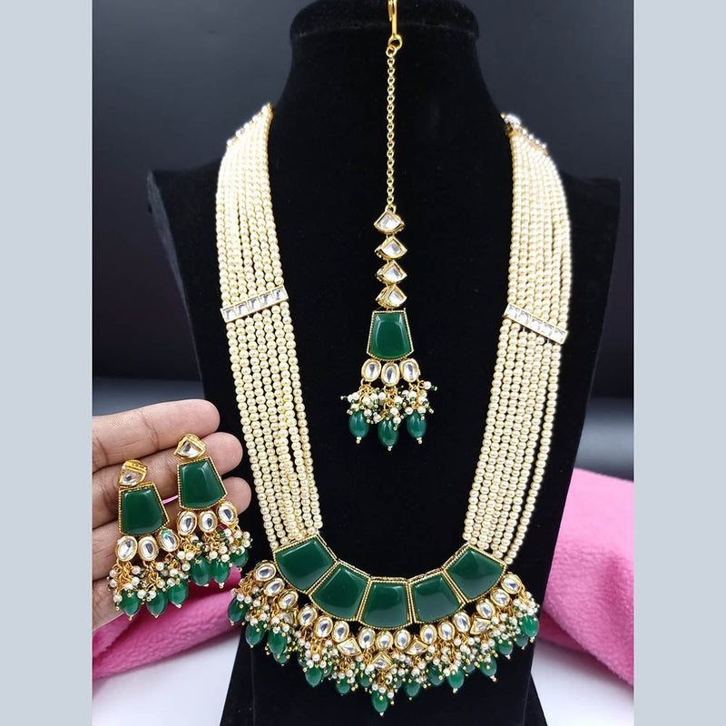 JCM Gold Plated Kundan Stone And Pearls Long Necklace Set