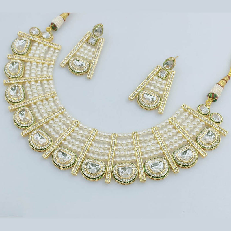 JCM Gold Plated Austrian Stone And Pearls Necklace Set