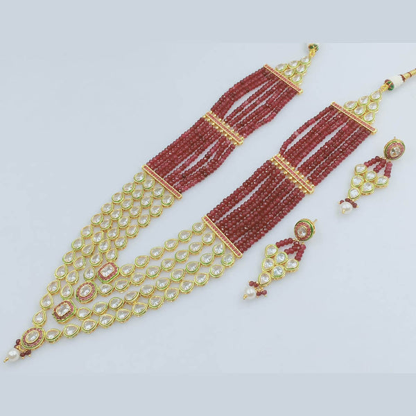 JCM Gold Plated Crystal Stone And Pearls Long Necklace Set