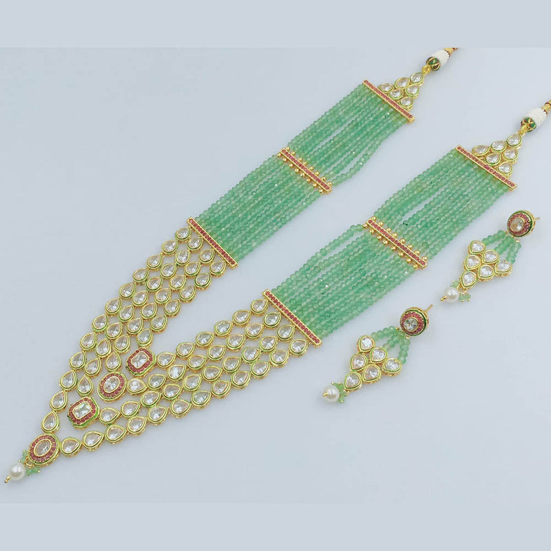 JCM Gold Plated Crystal Stone And Pearls Long Necklace Set