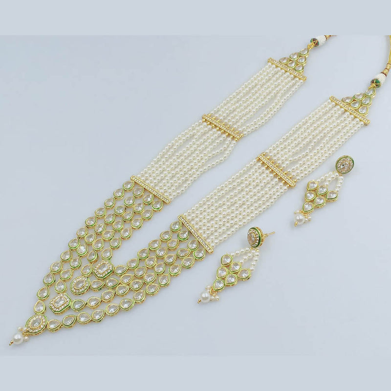 JCM Gold Plated Crystal Stone And Pearls Long Necklace Set