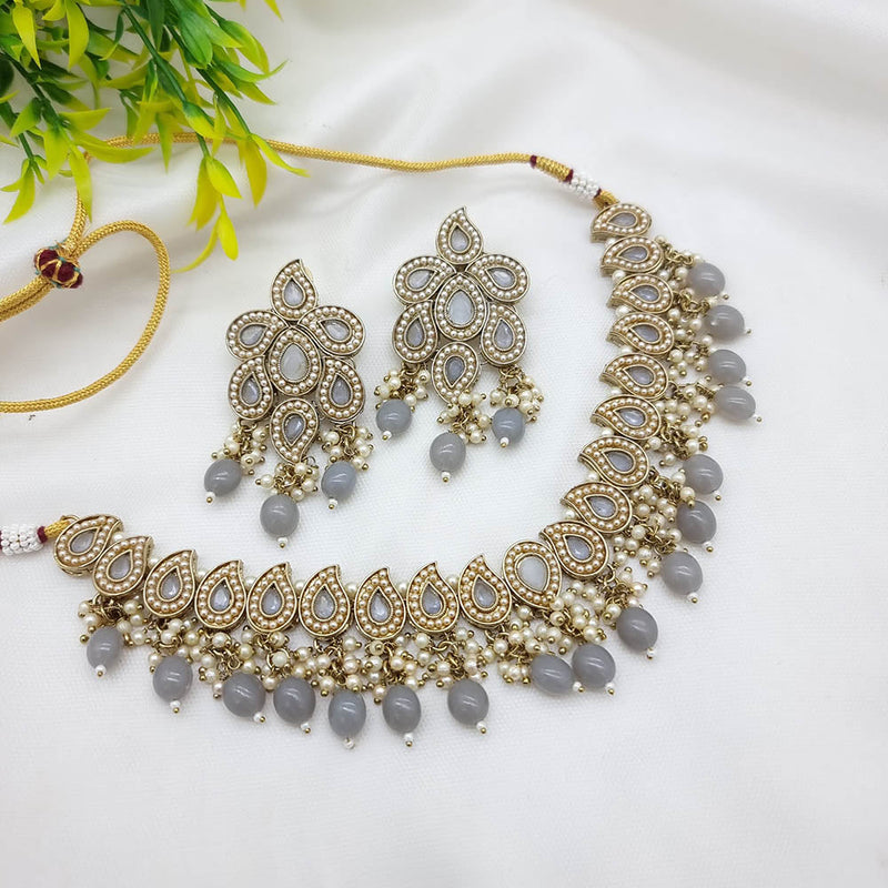 JCM Gold Plated Crystal Stone And Pearls Necklace Set