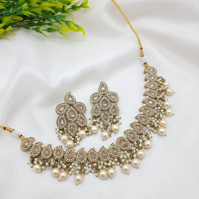 JCM Gold Plated Crystal Stone And Pearls Necklace Set