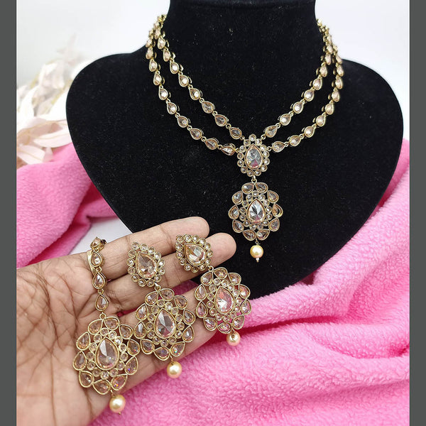 JCM Gold Plated Crystal Stone And Pearls Necklace Set