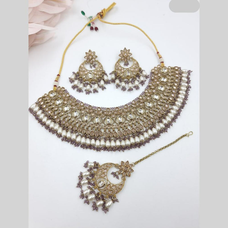 JCM Gold Plated Crystal Stone And Pearls Necklace Set