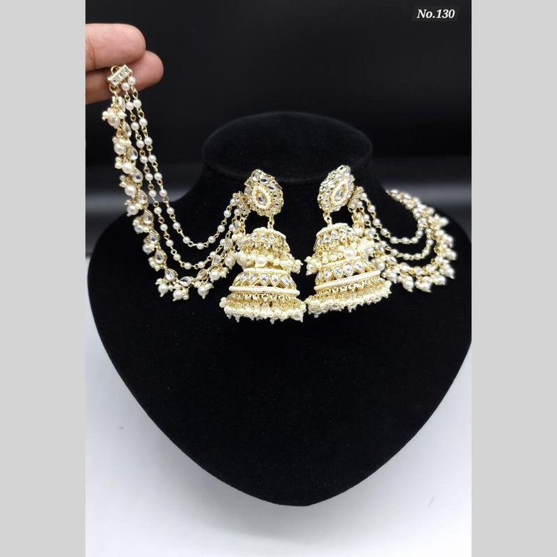 JCM Gold Plated Crystal Stone Jhumki Earrings With Maangtikka