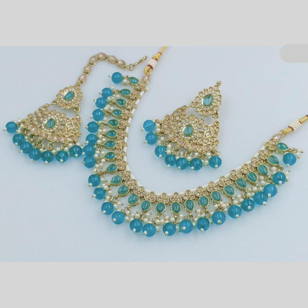 JCM Gold Plated Crystal Stone And Pearls Necklace Set