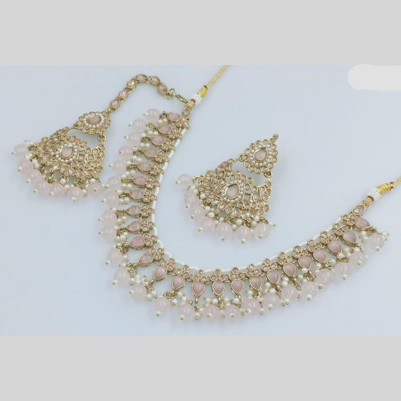 JCM Gold Plated Crystal Stone And Pearls Necklace Set