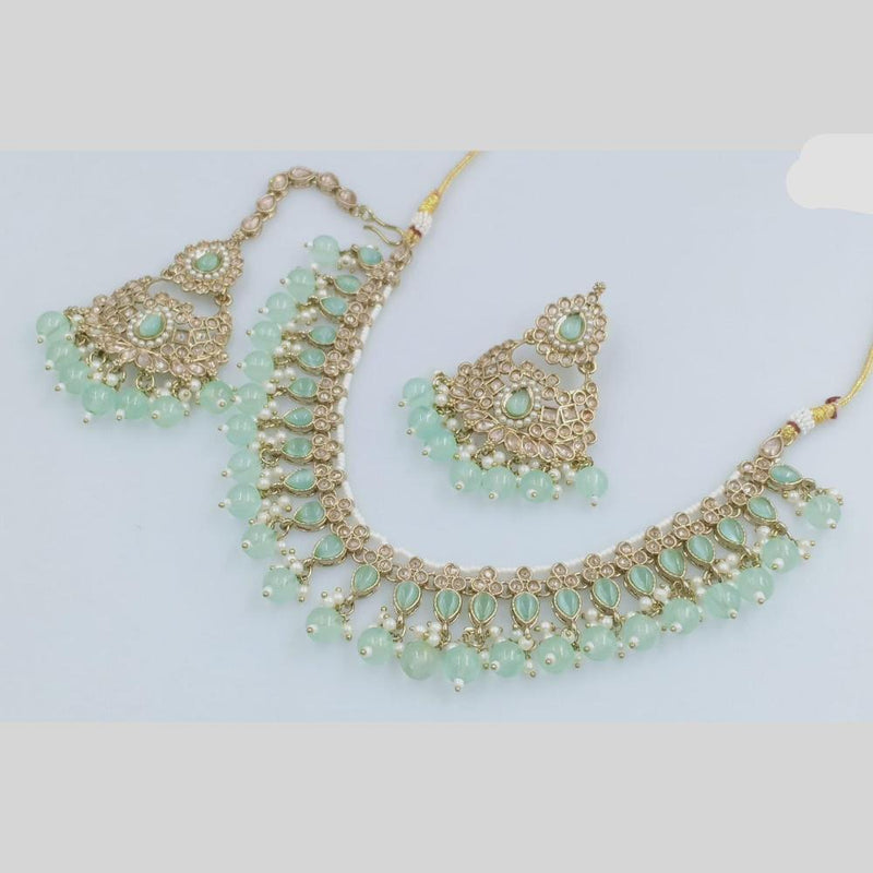 JCM Gold Plated Crystal Stone And Pearls Necklace Set