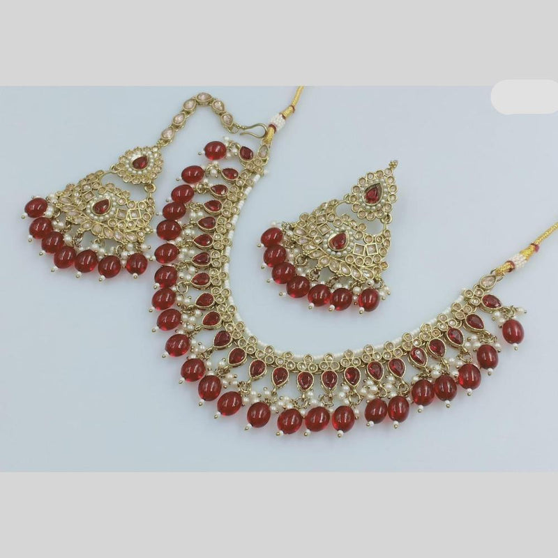 JCM Gold Plated Crystal Stone And Pearls Necklace Set