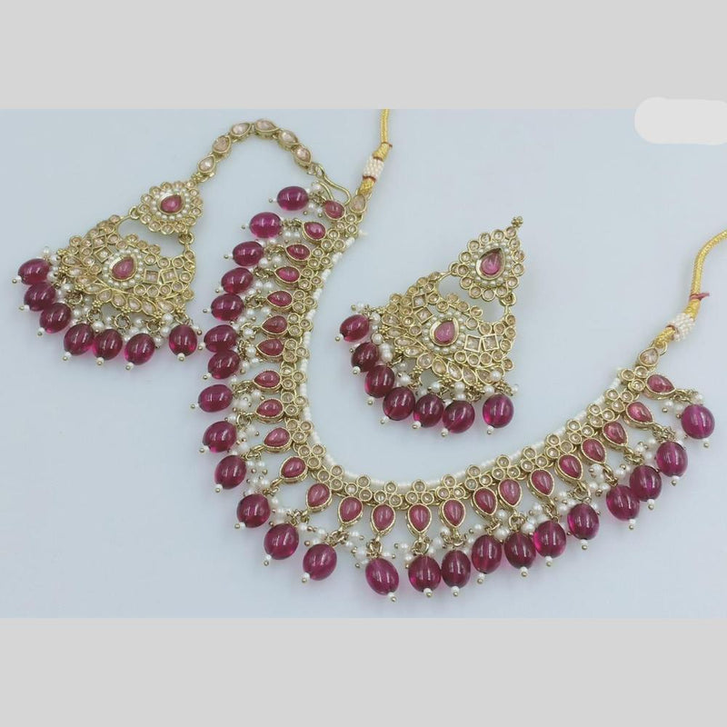 JCM Gold Plated Crystal Stone And Pearls Necklace Set