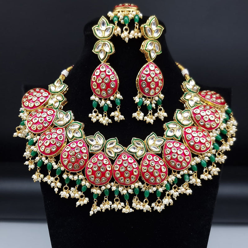 JCM Gold Plated Kundan Stone Pearl And Meenakari Necklace Set