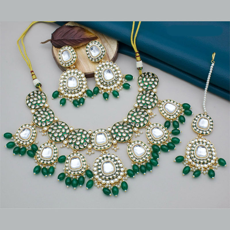 JCM Gold Plated Kundan Stone Pearl And Meenakari Necklace Set