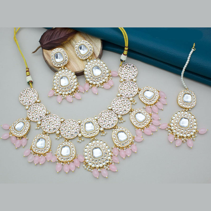 JCM Gold Plated Kundan Stone Pearl And Meenakari Necklace Set