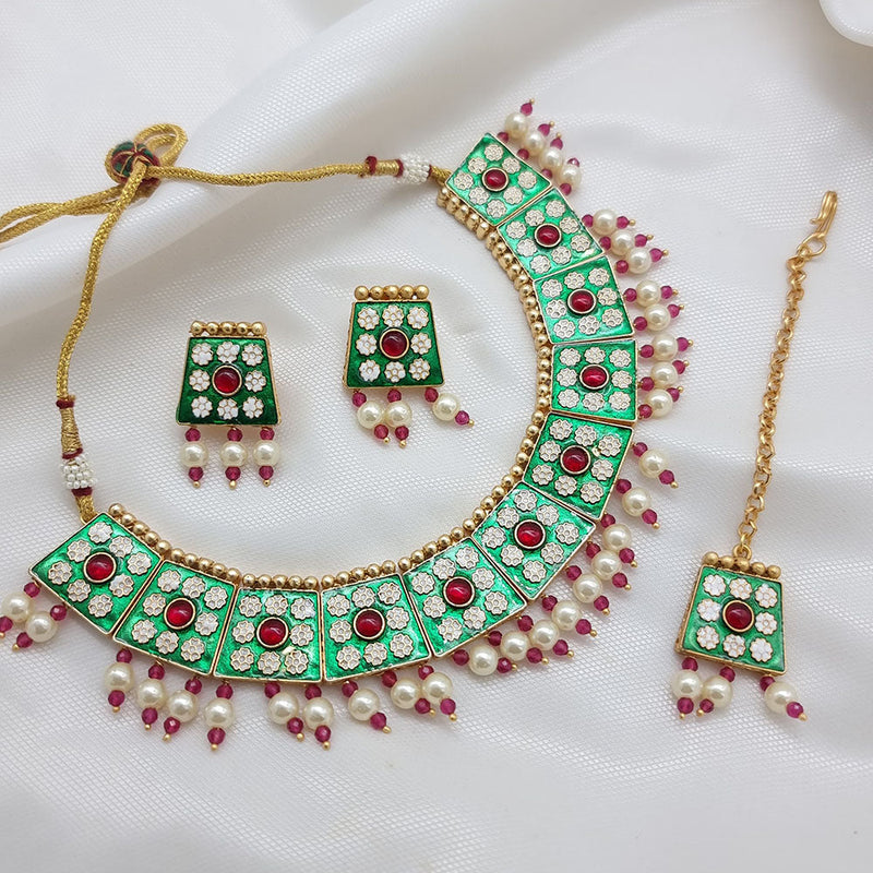 JCM Gold Plated Pearl And Meenakari Necklace Set