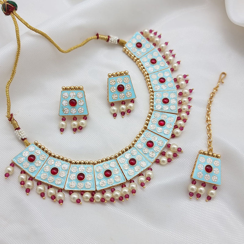 JCM Gold Plated Pearl And Meenakari Necklace Set