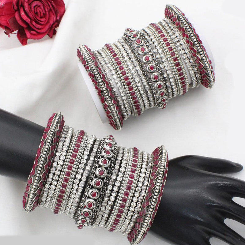 JCM  Silver Plated Pota Stone Bangle Set