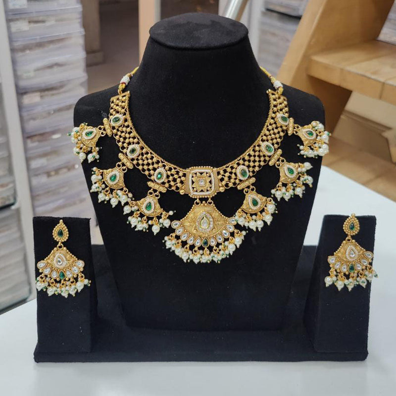 JCM Gold Plated Pota Stone And Pearls Necklace Set