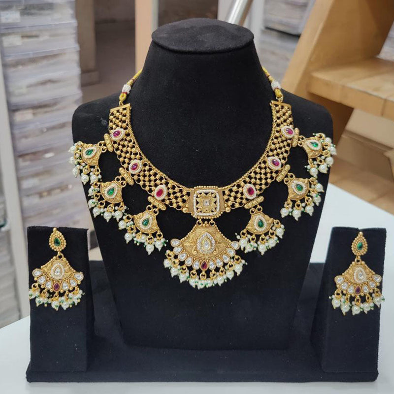 JCM Gold Plated Pota Stone And Pearls Necklace Set