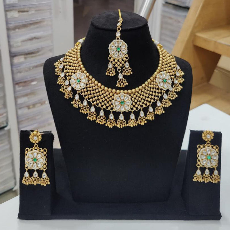 JCM Gold Plated Pota Stone And Pearls Necklace Set