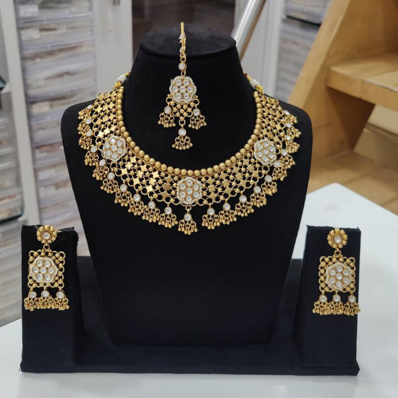 JCM Gold Plated Pota Stone And Pearls Necklace Set