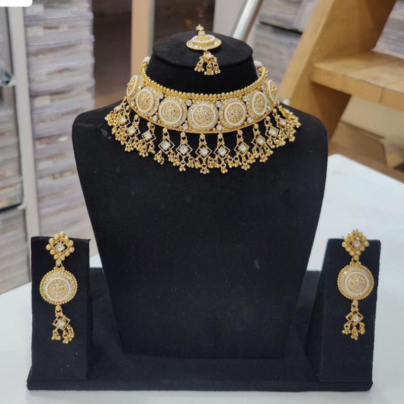 JCM Gold Plated Pota Stone And Pearls Choker Necklace Set