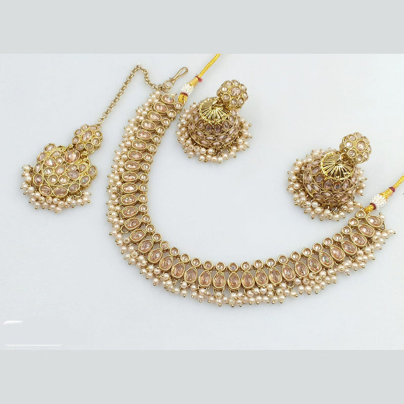 JCM Gold Plated Crystal Stone And Pearls Necklace Set