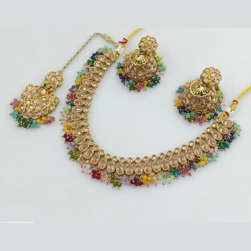 JCM Gold Plated Crystal Stone And Pearls Necklace Set