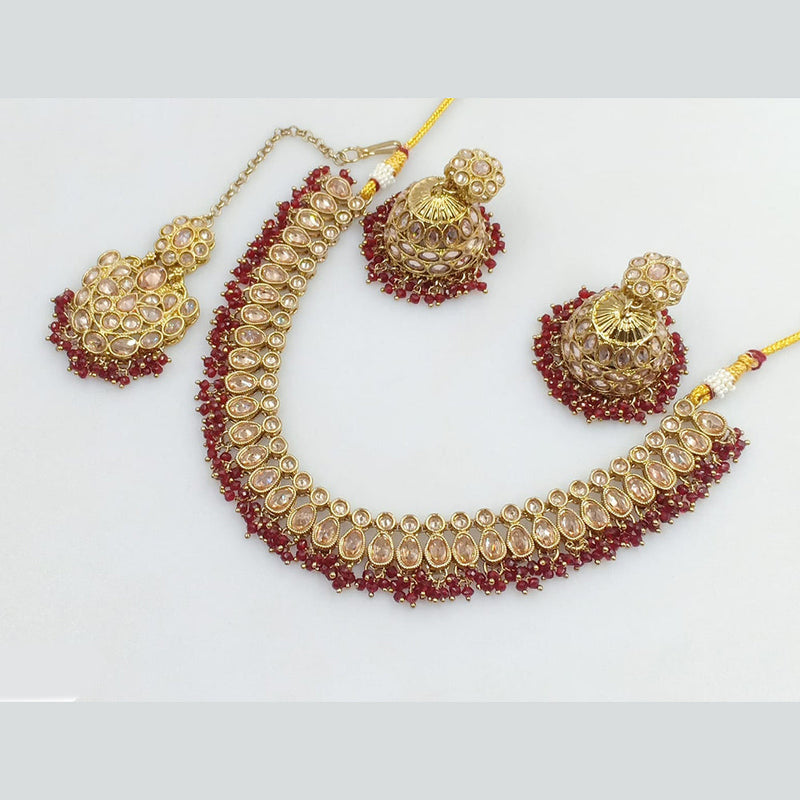 JCM Gold Plated Crystal Stone And Pearls Necklace Set