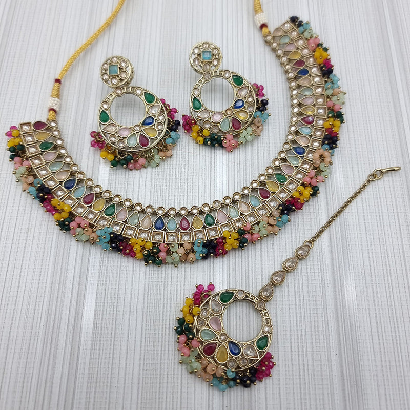 JCM Gold Plated Crystal Stone And Pearls Necklace Set