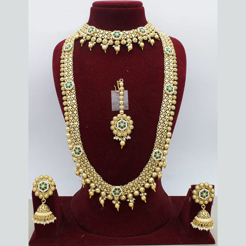 JCM Gold Plated Pota Stone And Pearls Double Necklace Set