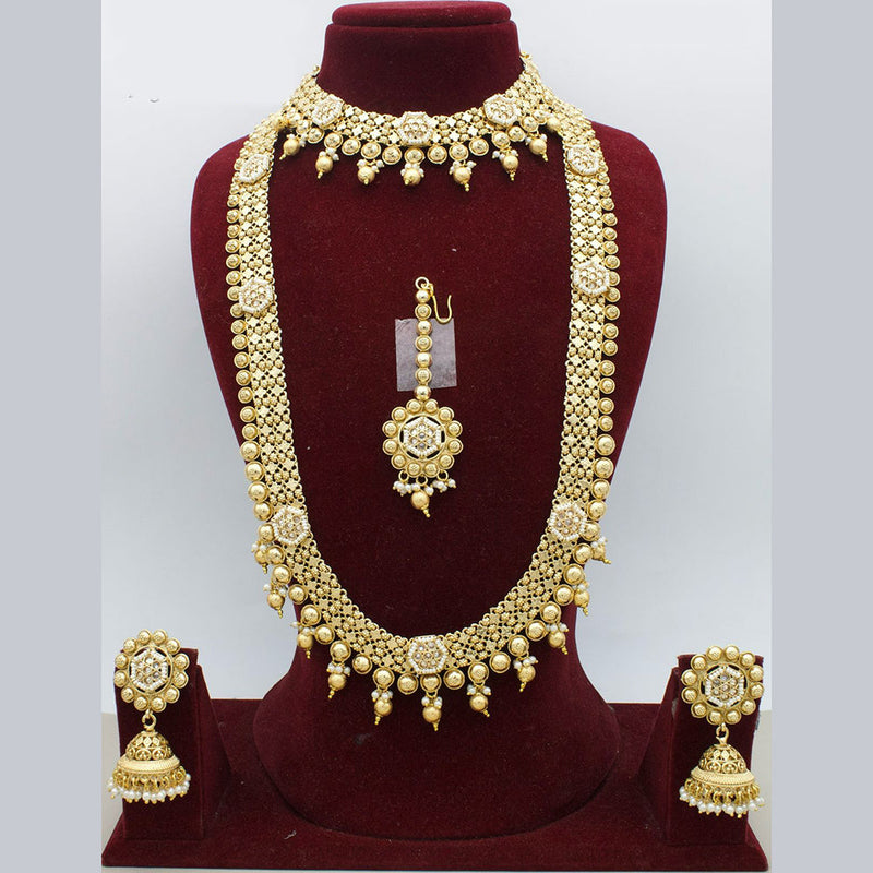 JCM Gold Plated Pota Stone And Pearls Double Necklace Set