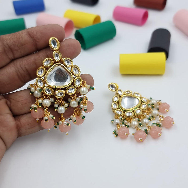 JCM Gold Plated Kundan And Pearl Dangler Earrings